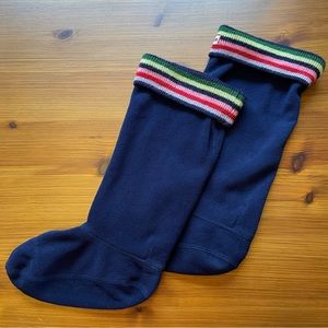 Hunter Tall Fleece Welly Boot Socks Navy Blue Fleece Multicolor Stripes - Medium